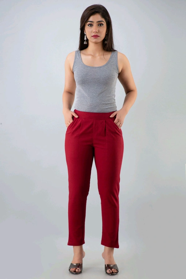 Women Relaxed Brown Pure Cotton Trousers - Venetian Red, 30