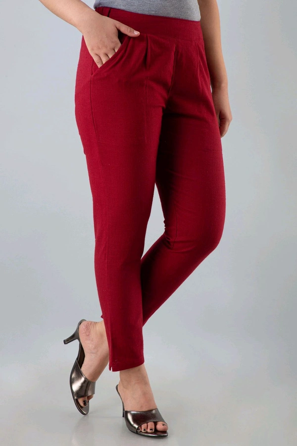 Women Relaxed Brown Pure Cotton Trousers - Venetian Red, 34