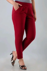 Women Relaxed Brown Pure Cotton Trousers - Venetian Red, 36