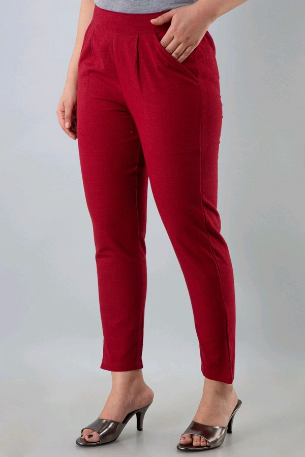 Women Relaxed Brown Pure Cotton Trousers - Venetian Red, 38