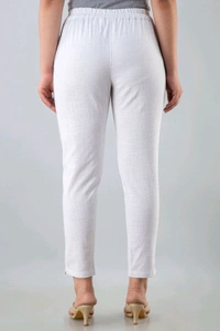 Women Relaxed Brown Pure Cotton Trousers - White, 30