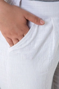 Women Relaxed Brown Pure Cotton Trousers - White, 30