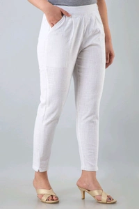 Women Relaxed Brown Pure Cotton Trousers - White, 30