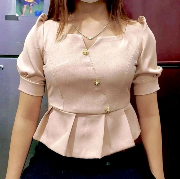 Casual Regular Sleeves Solid Women Beige Top - Vanilla, L