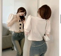 Casual Puff Sleeves Solid Women Beige Top - Soft Amber, L