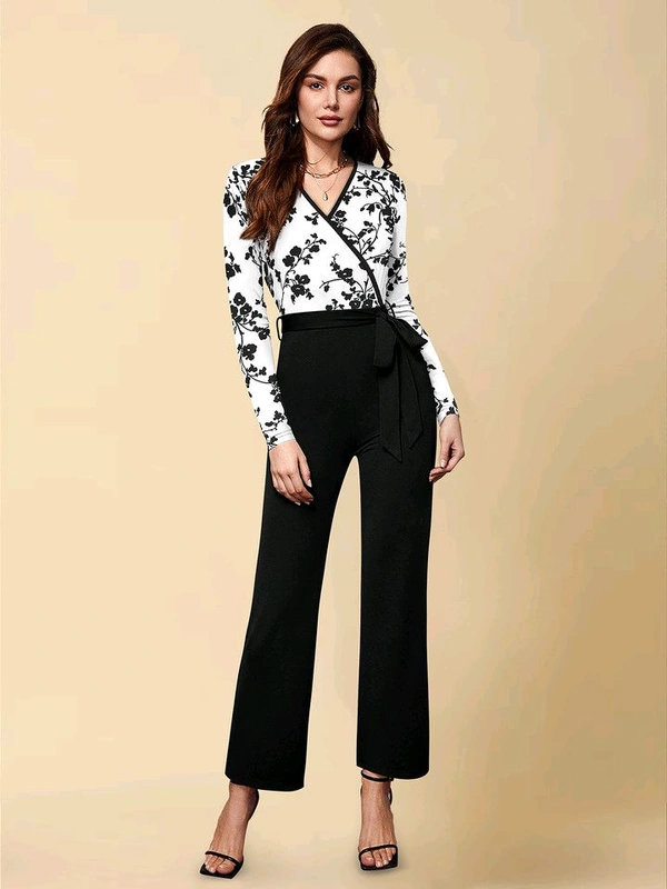 Printed women jumpsuit - White, XS