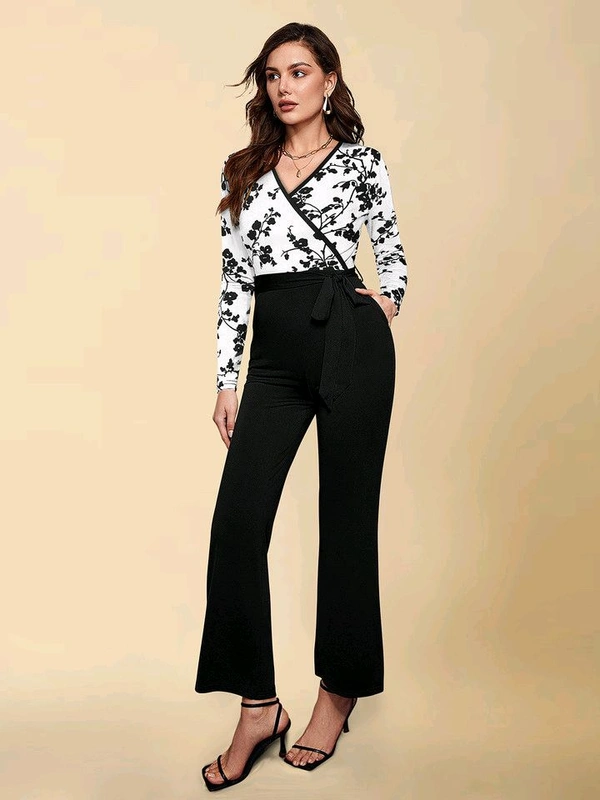 Printed women jumpsuit - White, XS