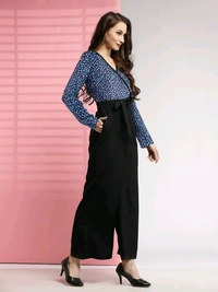 Printed women jumpsuit - Dark grey blue, M