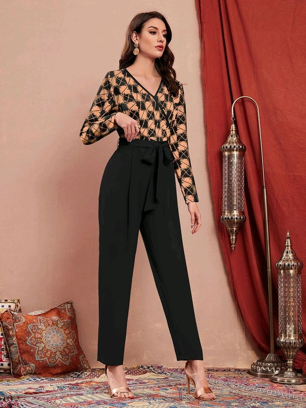 Printed women jumpsuit - Dark salmon, L