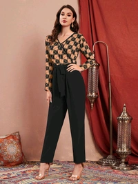 Printed women jumpsuit - Dark salmon, M