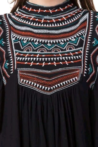 Women's Casual Flared Sleeve Embroidered Riyon Latest Stylish Western Top (M, Black.Kaptan) - Black, L