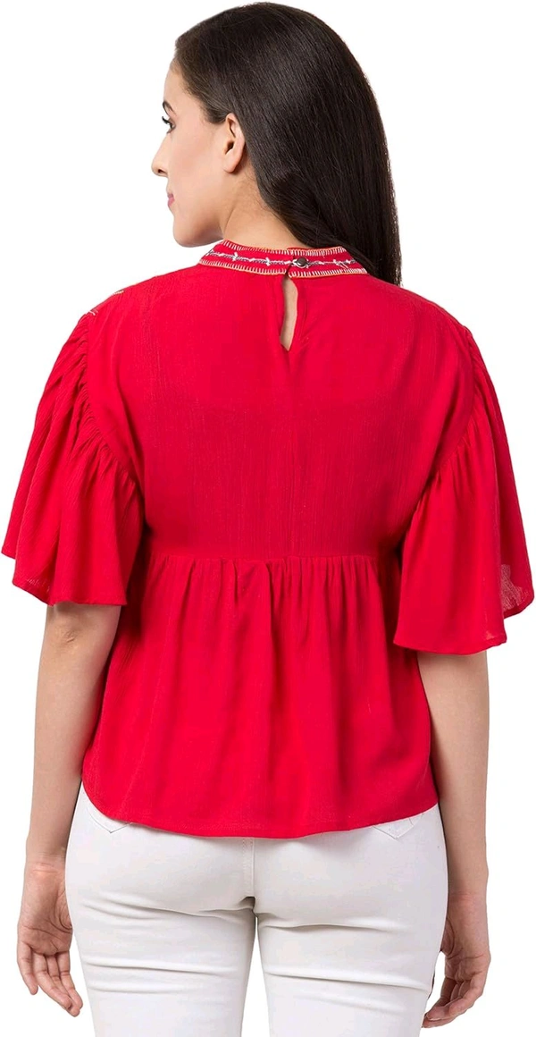 Women's Casual Flared Sleeve Embroidered Riyon Latest Stylish Western Top (M, Black.Kaptan) - Red Ribbon, XXL