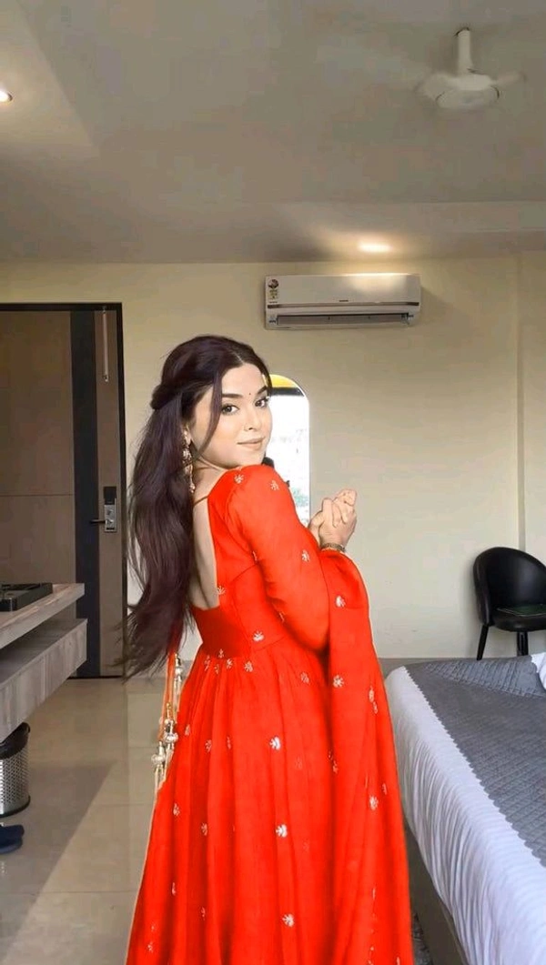 Red Georgette Embroidery Anarkali Suit Set with Dupatta Ready to Wear for Celebrations - Scarlet, L