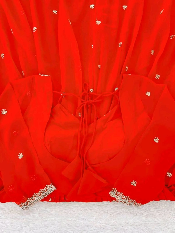 Red Georgette Embroidery Anarkali Suit Set with Dupatta Ready to Wear for Celebrations - Scarlet, L