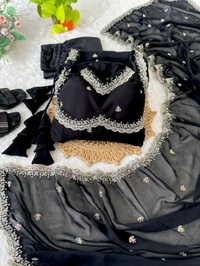 Red Georgette Embroidery Anarkali Suit Set with Dupatta Ready to Wear for Celebrations - Black, XL