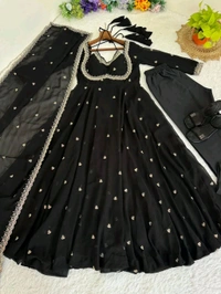 Red Georgette Embroidery Anarkali Suit Set with Dupatta Ready to Wear for Celebrations - Black, XL