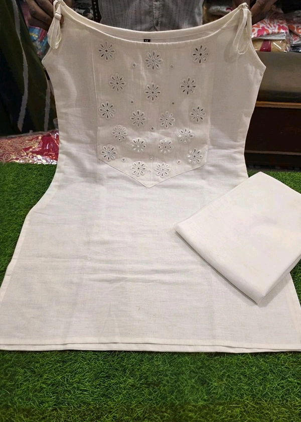 Sleeveless Cotton Flex Kurta Pant Set – Elegant Summer Style
- White, M