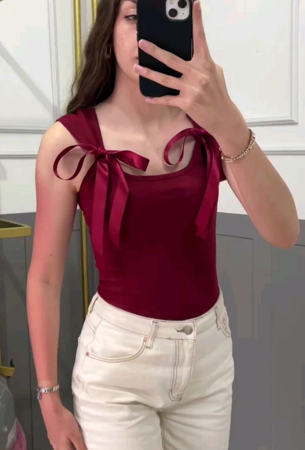 Korean Deep Neck Ribbon_White - L, Maroon