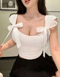 Korean Deep Neck Ribbon_White - M, White