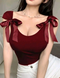 Korean Deep Neck Ribbon_White - S, Maroon