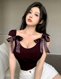 Korean Deep Neck Ribbon_White - XL, Aubergine