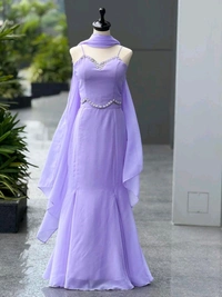 Lavender Flare Fish cut lehnga - Free Size, Blue Bell