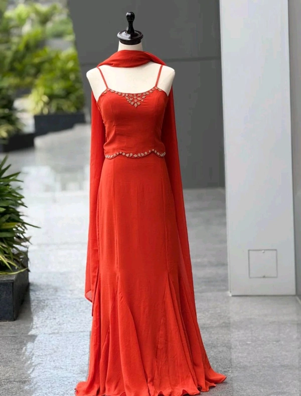 Lavender Flare Fish cut lehnga - L, Red