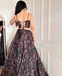 Grey Color Pure Organza Digital Printed Lehenga Choli - XL, Grey