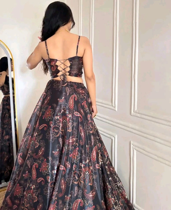 Grey Color Pure Organza Digital Printed Lehenga Choli - XL, Grey