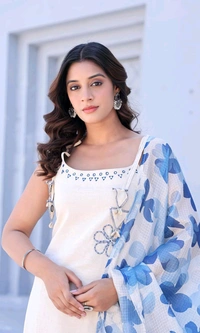 Women's Pure Cotton Kurta Set with Dupatta – Sleeveless White Kurti with Pink Floral Embroidery | Summer Ethnic Wear | Breathable & Soft Fabric - XXL, Blue