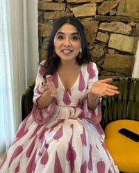 Women Cotton Pink Anarkali Kurta Pant and Dupatta set - L, Rouge