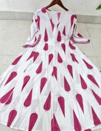 Women Cotton Pink Anarkali Kurta Pant and Dupatta set - L, Rouge