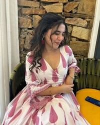 Women Cotton Pink Anarkali Kurta Pant and Dupatta set - XL, Rouge