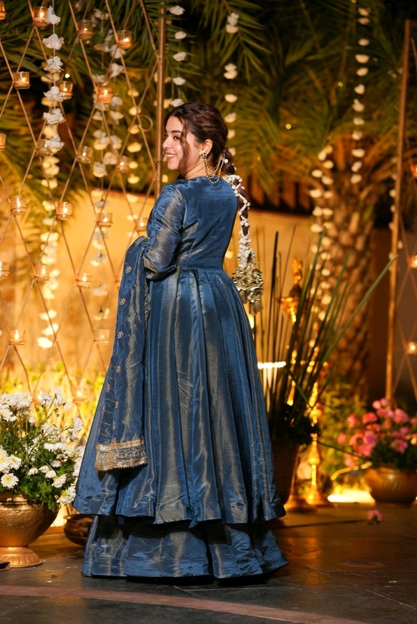 Starfall Blue Wedding Wear Anarkali Suit Set - M, Azure