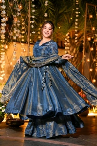 Starfall Blue Wedding Wear Anarkali Suit Set - XL, Azure