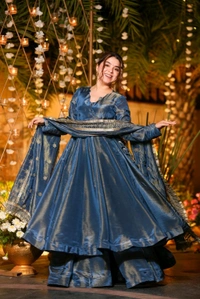 Starfall Blue Wedding Wear Anarkali Suit Set - XL, Azure