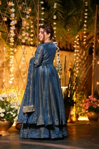 Starfall Blue Wedding Wear Anarkali Suit Set - XL, Azure