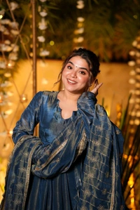 Starfall Blue Wedding Wear Anarkali Suit Set - XL, Azure