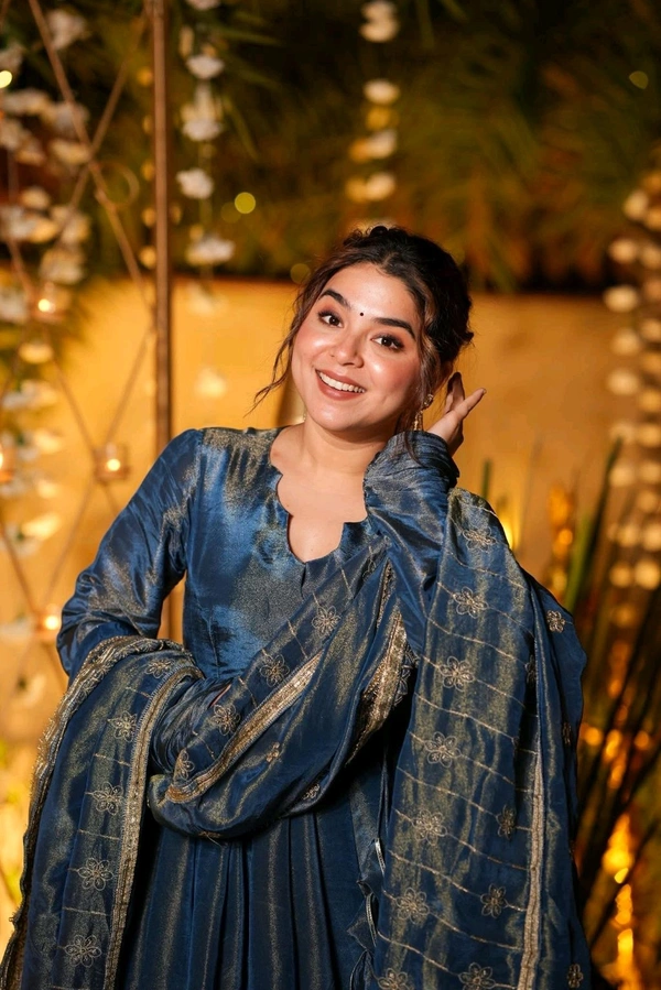 Starfall Blue Wedding Wear Anarkali Suit Set - XL, Azure