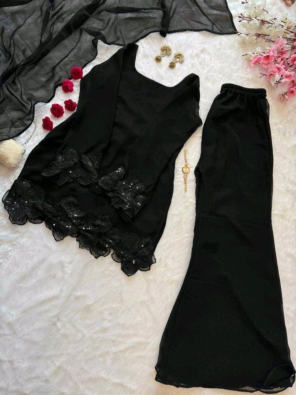 Party Wear Black Color Embroidered Patch Work Designer Palazzo Set - L, Black