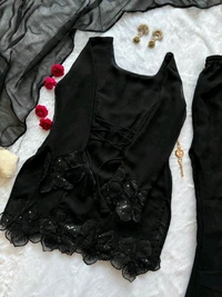 Party Wear Black Color Embroidered Patch Work Designer Palazzo Set - L, Black