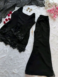 Party Wear Black Color Embroidered Patch Work Designer Palazzo Set - M, Black