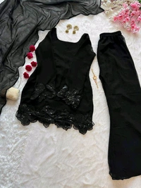 Party Wear Black Color Embroidered Patch Work Designer Palazzo Set - XL, Black