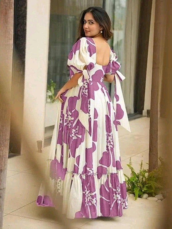 Women's Georgette Floral Printed Tiered Maxi Dress with Puff Sleeves and Square Neck (Barmasi) - XL, Hopbush