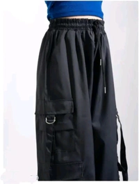 Women’s Cargo Pants Loose Fit Baggy Trousers with Pockets | High Waist Wide Leg Streetwear Joggers | Casual Cargo Polyester Pants - XS, Black