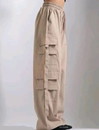 Women’s Cargo Pants Loose Fit Baggy Trousers with Pockets | High Waist Wide Leg Streetwear Joggers | Casual Cargo Polyester Pants - M, Cream