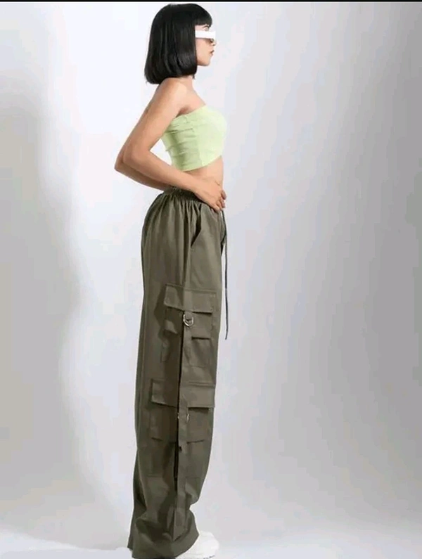 Women’s Cargo Pants Loose Fit Baggy Trousers with Pockets | High Waist Wide Leg Streetwear Joggers | Casual Cargo Polyester Pants - XL, Green