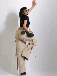 Women’s Cargo Pants Loose Fit Baggy Trousers with Pockets | High Waist Wide Leg Streetwear Joggers | Casual Cargo Polyester Pants - XXL, Cream