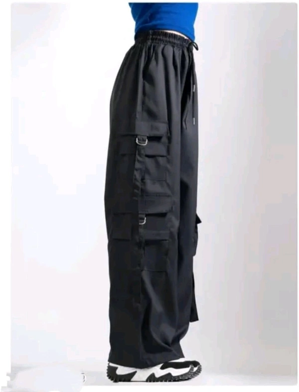 Women’s Cargo Pants Loose Fit Baggy Trousers with Pockets | High Waist Wide Leg Streetwear Joggers | Casual Cargo Polyester Pants - XXL, Black