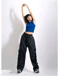 Women’s Cargo Pants Loose Fit Baggy Trousers with Pockets | High Waist Wide Leg Streetwear Joggers | Casual Cargo Polyester Pants - XXL, Black